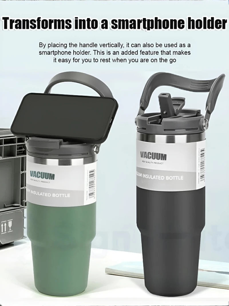 Car Thermal Mug Large Capacity 900/1200ml Stainless Steel Vacuum Thermos Cup Handheld Sport Water Bottle Hot and Cold Drinks