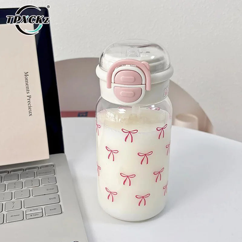 Cute Water Bottle With Straw Portable Plastic Cover Water Cup For Kid Kawaii Bottle Water Leak-Proof Cute Drinking Bottle