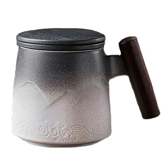 Creative Tea Cups and Mugs Ceramic Mug Thermal Coffee Cup Vintage Beer Water Cup Infuser Lid Wooden Handle Personalized Gifts