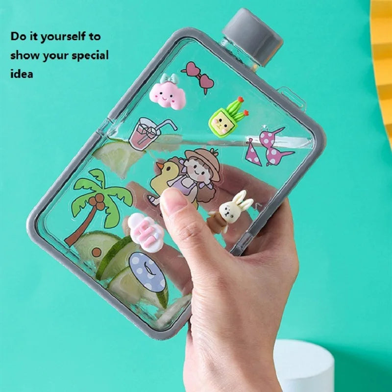 Plastic Flat Bottle for Water Portable Fit in Handbag Free BPA Easy Carry Transparent Bottle DIY Flask Easy to Carry Free Ship