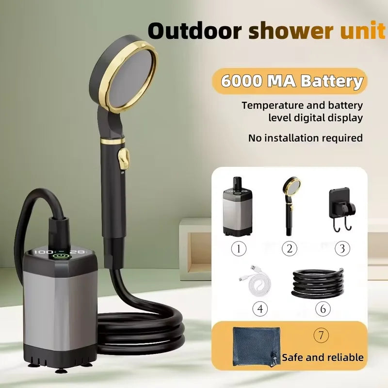 Outdoor shower unit - Portable bathing device, suitable for camping, construction sites and household use. Easy to use.