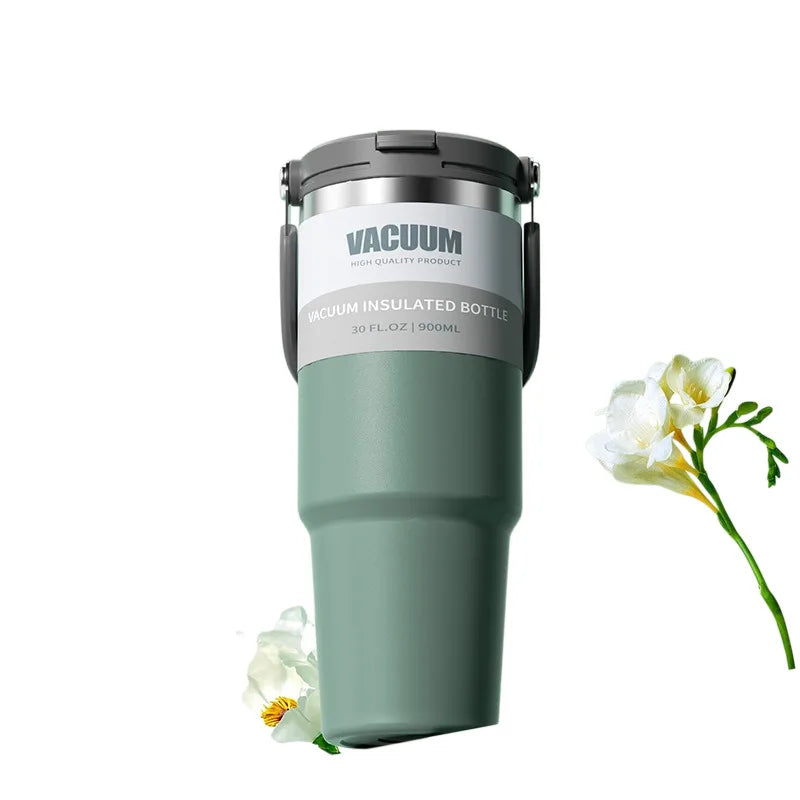 Car Thermal Mug Large Capacity 900/1200ml Stainless Steel Vacuum Thermos Cup Handheld Sport Water Bottle Hot and Cold Drinks