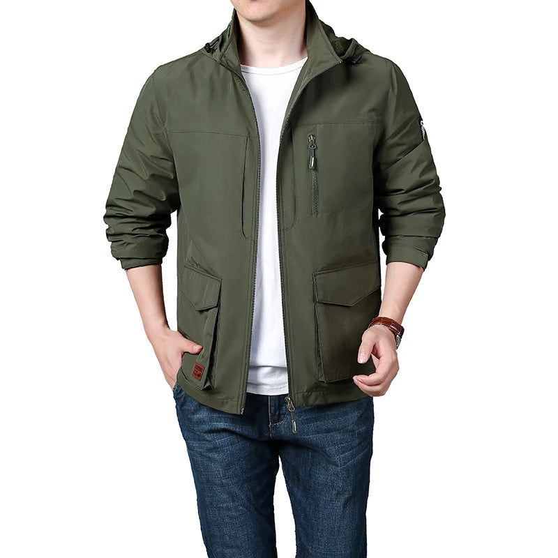 Men's hooded jacket - Outdoor hiking windproof casual jacket - New hooded detachable breathable multi pocket workwear jacket