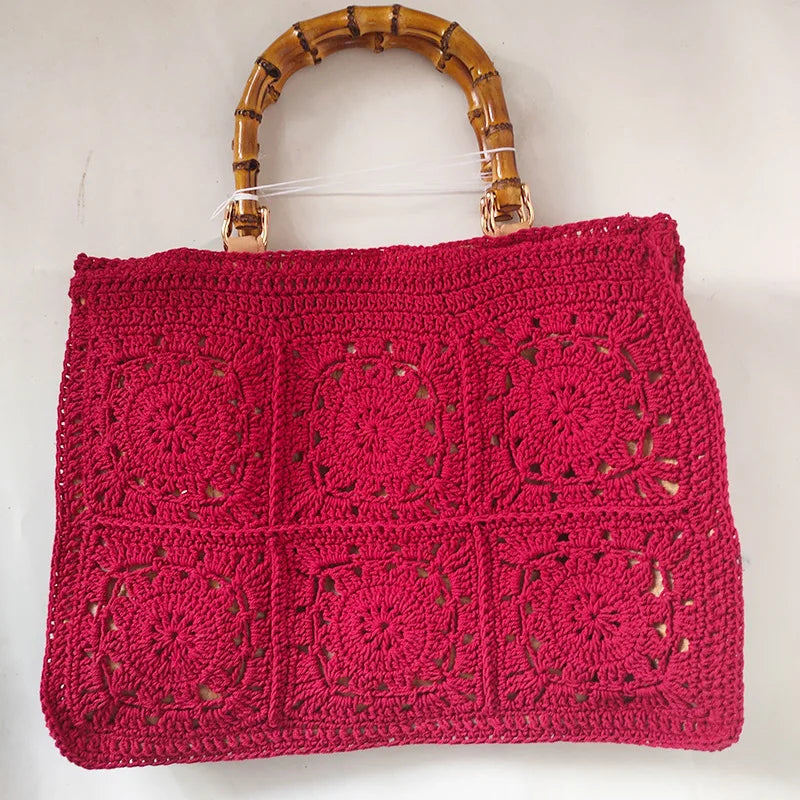 Women's Tote Bag Female Shoulder Large Capacity Designer Handbags cotton Knitting flower Shopping Handle Women Shopper Bags