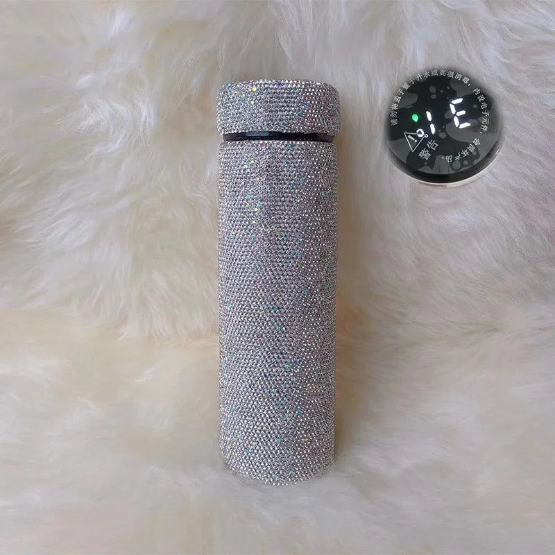 500ml Sparkling Diamond Intelligent temperature display Insulated Cup Stainless Steel Water Bottle Portable Travel Vacuum Flasks