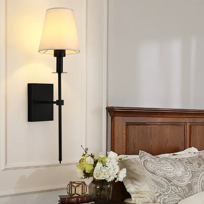 Modern American Led Wall Lamp for Decor Bathroom Mirror Light Bedroom Corridor Stairs Cloth Lampshade Wall Sconce Room Decor
