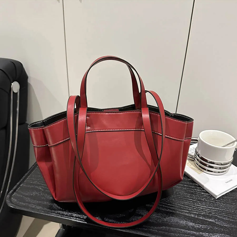 Women Tote Bag Underarm Bag Large Capacity PU Leather Shoulder Bags Vintage Solid Crossbody Bag Trendy Briefcase Bags with Purse