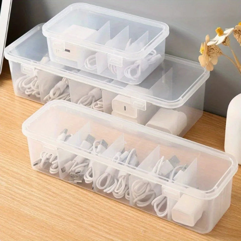 Cable Organizer Box - Small Transposable Desktop Box with Dividers for Chargers, USB Cables, U Disk, and Other Small Items
