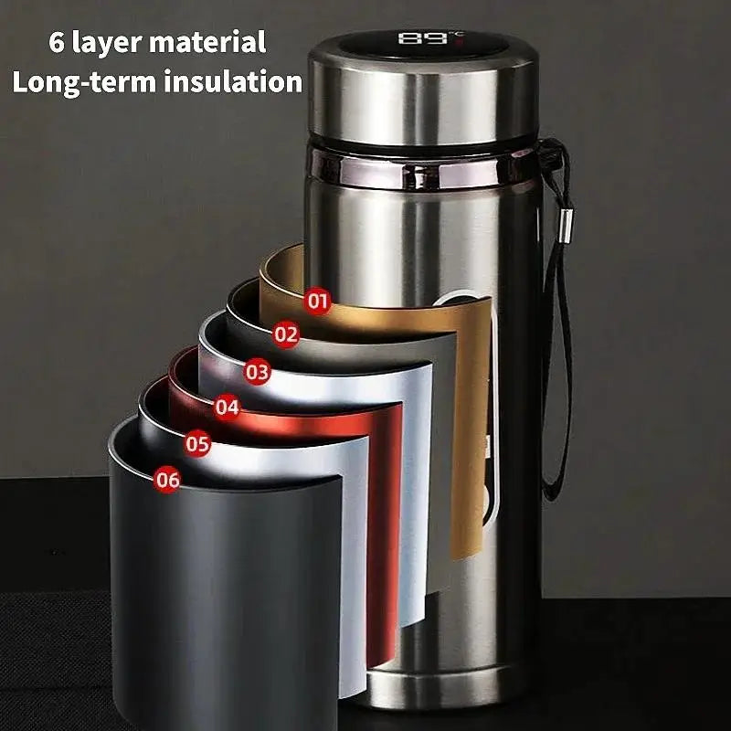 800ML-1L Stainless Steel Thermos Bottle 304 Tea Bottle Car Vacuum Bottle with LED Temperature Display Portable Drinking Cup