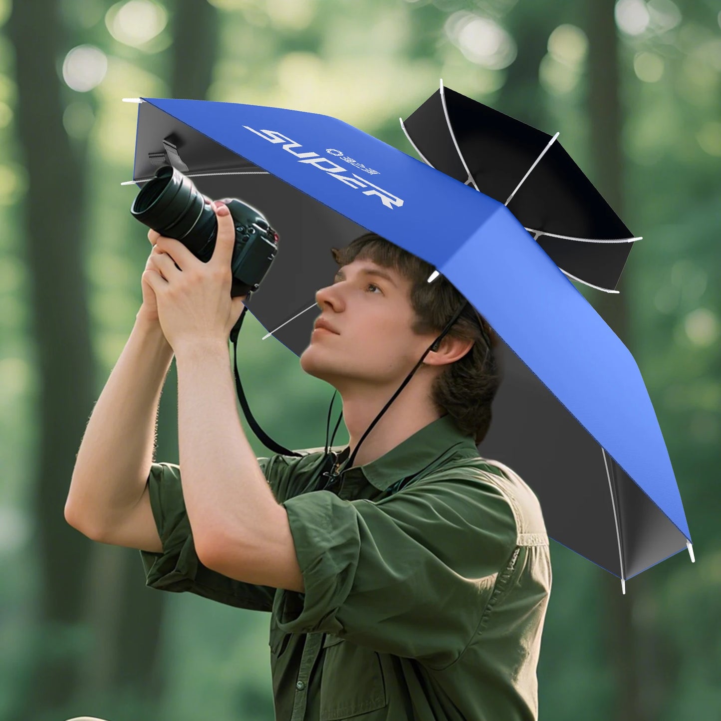 Outdoor Umbrella Hat, Hands-Free, Double-Layer Breathable, Heat Dissipation, Foldable and Portable, Fishing, Garden, Camping