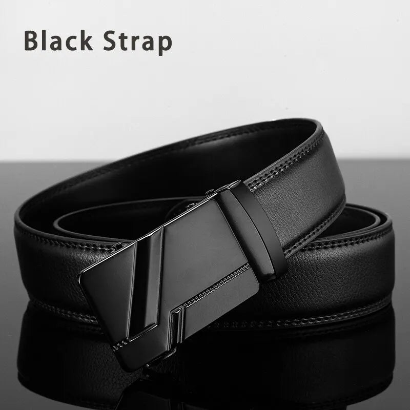 Men Leather Belt Metal Automatic Buckle Brand High Quality Luxury Belts for Men Famous Work Business Black PU Strap