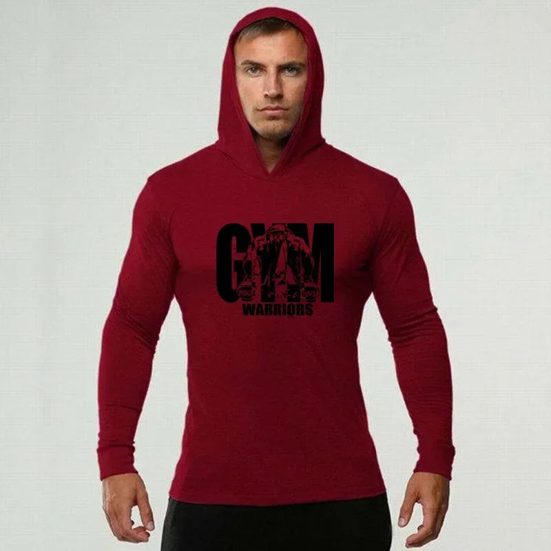 Men’s Running T-shirts Spring Autumn Bodybuilding Hoodies Cotton Breathable Fitness Workout Hooded Clothing Gym Sports Muscle