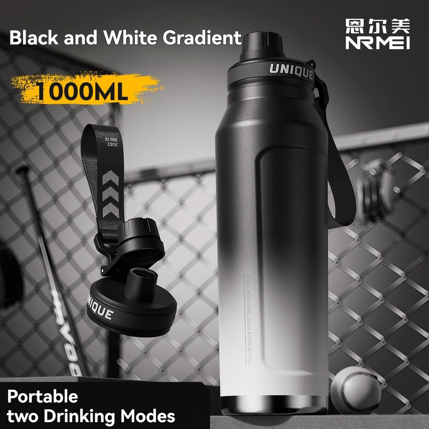 1L Insulated Stainless Steel Bottle Thermos Water Cup Qutdoor Sports with Handle Vacuum Double Wall Flasks