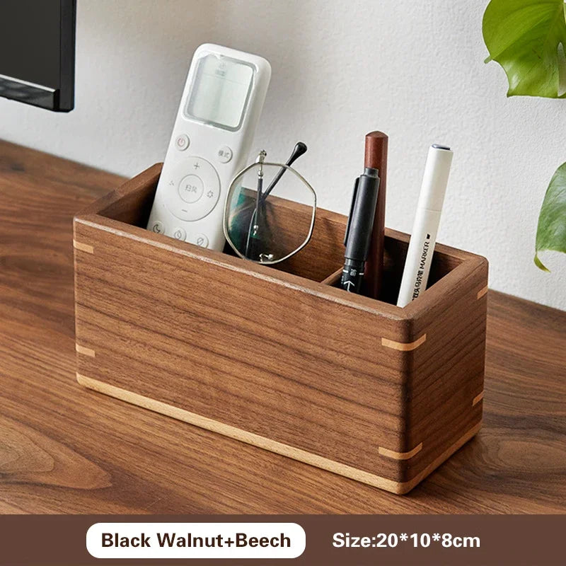 Rosewood Storage Box Desk Clutter Desktop Organizer Wooden Storage Box Multi Compartment Remote Control Stationeries Pen Holder
