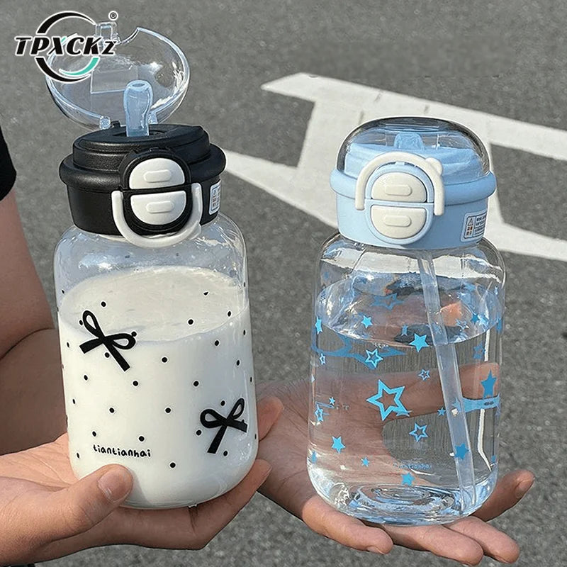 Cute Water Bottle With Straw Portable Plastic Cover Water Cup For Kid Kawaii Bottle Water Leak-Proof Cute Drinking Bottle