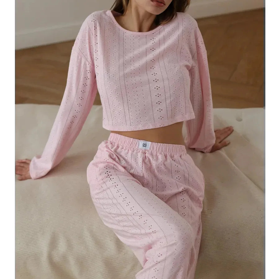 2025 Women's American Casual Wear Set - Fashionable, Simple, Loose-Fitting, Long-Sleeved, Long-Pants, Nightwear, Homewear Set