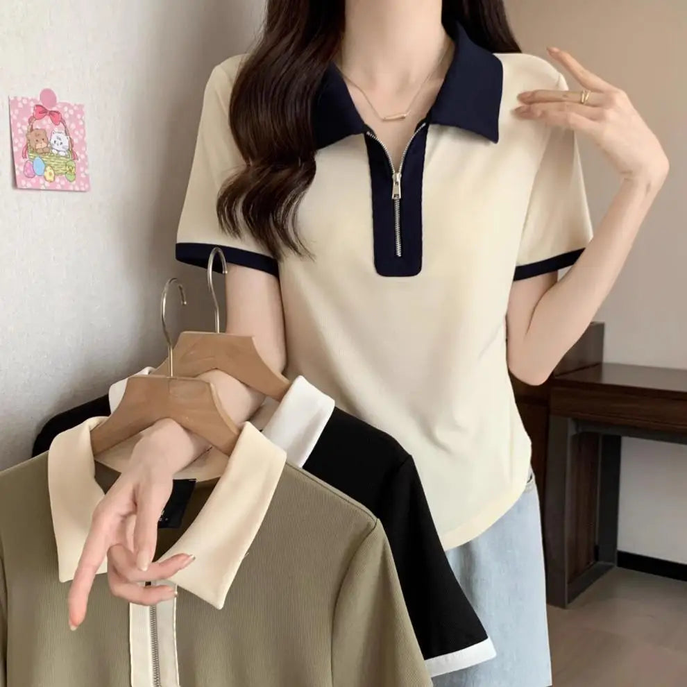 Women's Versatile Tops in Summer, Loose Shoulders, Slightly Fat Covering the Flesh and Making You Look Slim and Short Sleeves