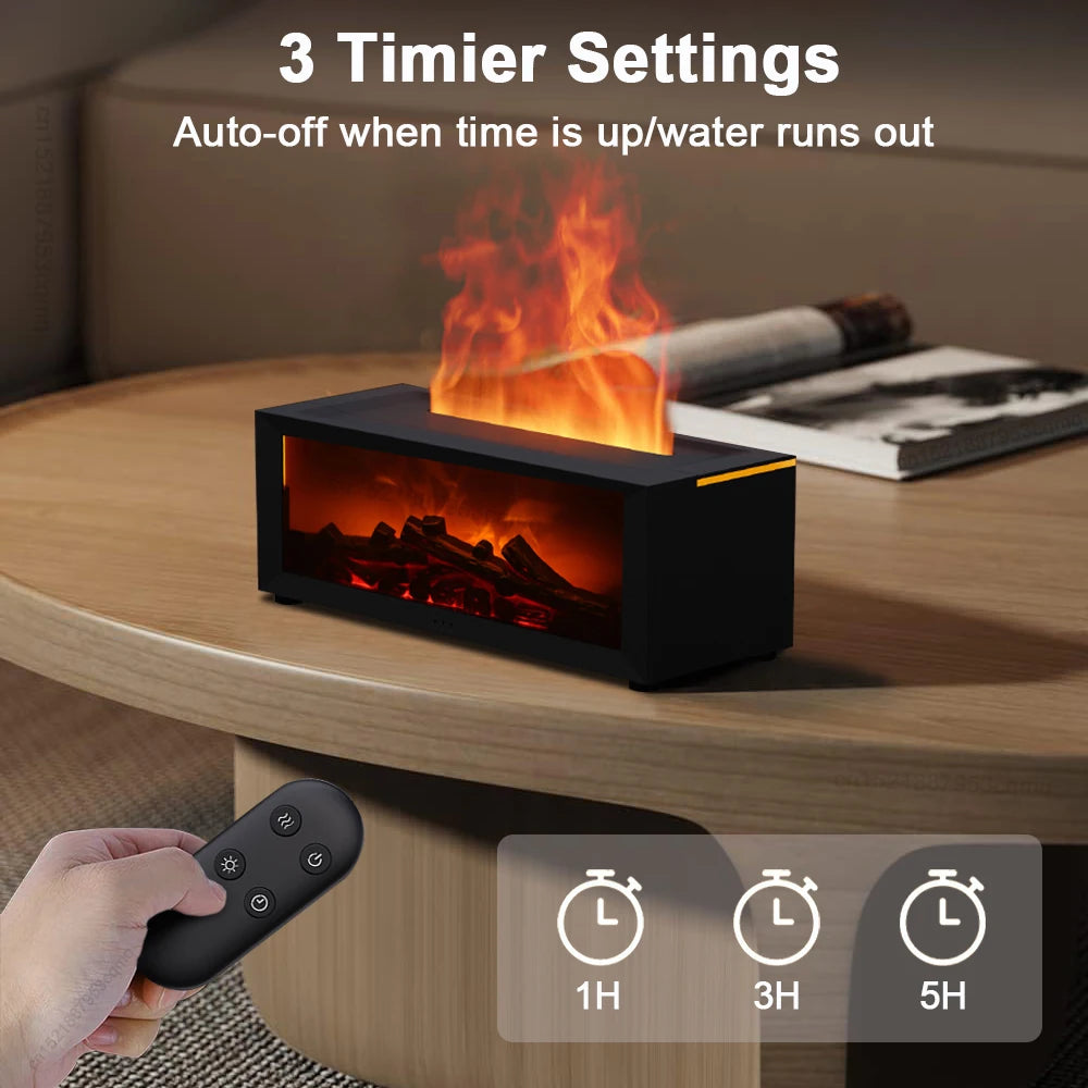 Aroma Air Humidifier Essential Oil Diffuser Fireplace Flame Humidifier Home Fragrance Diffuser with LED Light and Remote Control