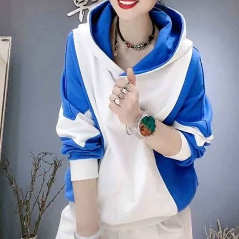 Women's Hooded Sweatshirts Loose Baggy Hoodies New In Female Top Spring and Autumn Sport Youthful Clothes Novelty Matching Xxl E