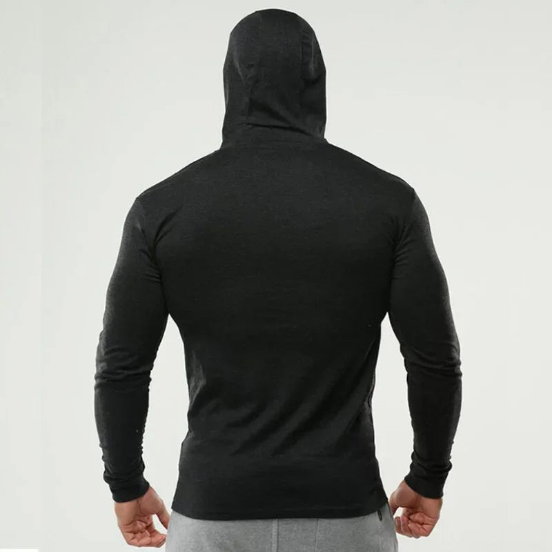 Men’s Running T-shirts Spring Autumn Bodybuilding Hoodies Cotton Breathable Fitness Workout Hooded Clothing Gym Sports Muscle