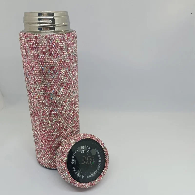 500ml Sparkling Diamond Intelligent temperature display Insulated Cup Stainless Steel Water Bottle Portable Travel Vacuum Flasks