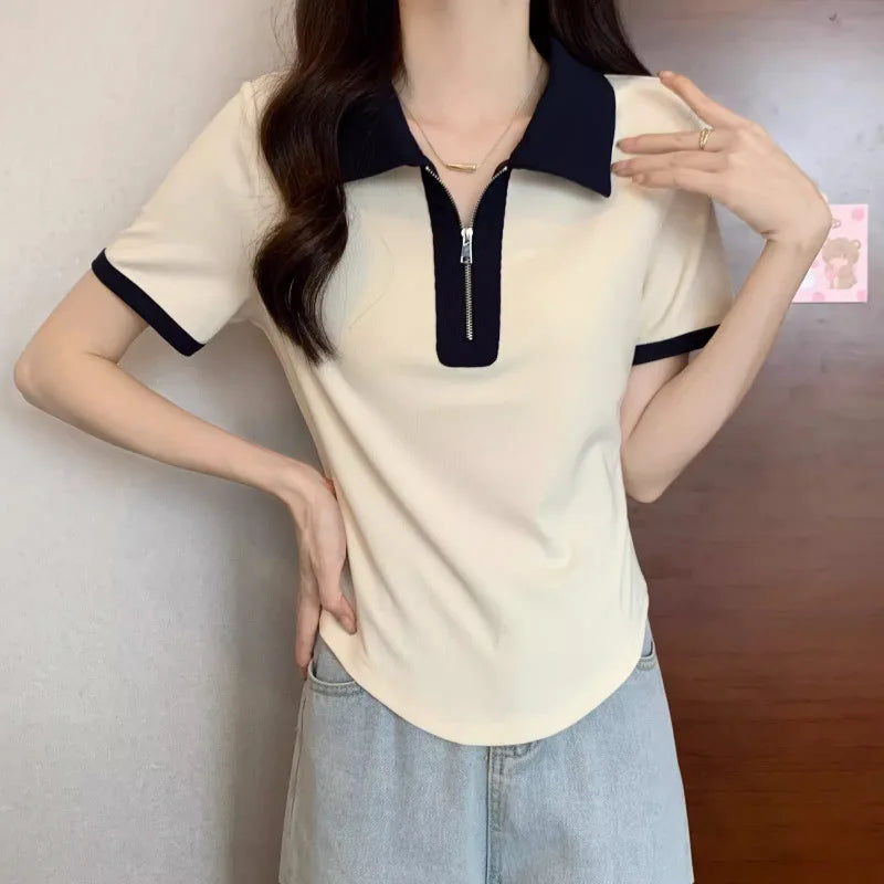 Women's Versatile Tops in Summer, Loose Shoulders, Slightly Fat Covering the Flesh and Making You Look Slim and Short Sleeves