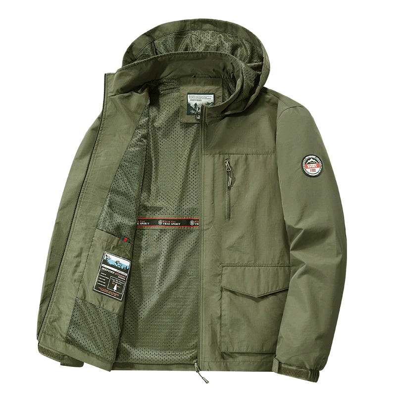 Men's hooded jacket - Outdoor hiking windproof casual jacket - New hooded detachable breathable multi pocket workwear jacket
