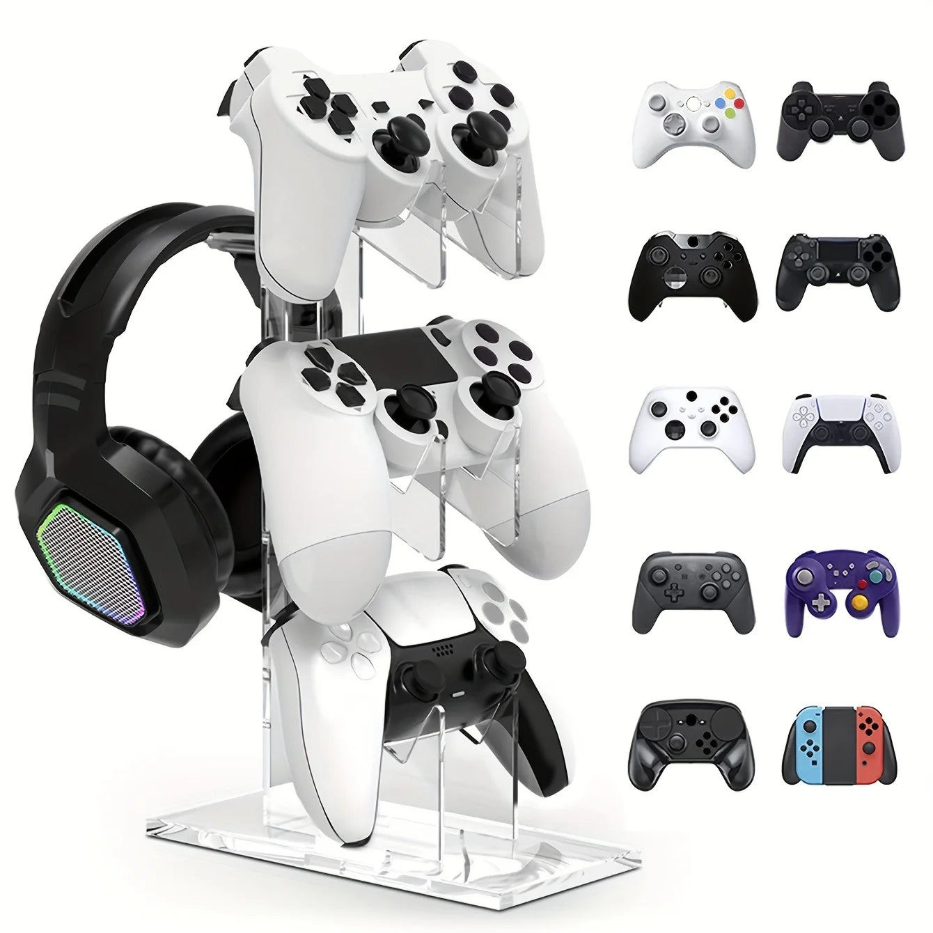 Universal 3-layer Controller Holder and Headphone Holder Game Accessories For PS5 PS4 Storage Holder Black, White, Transparent