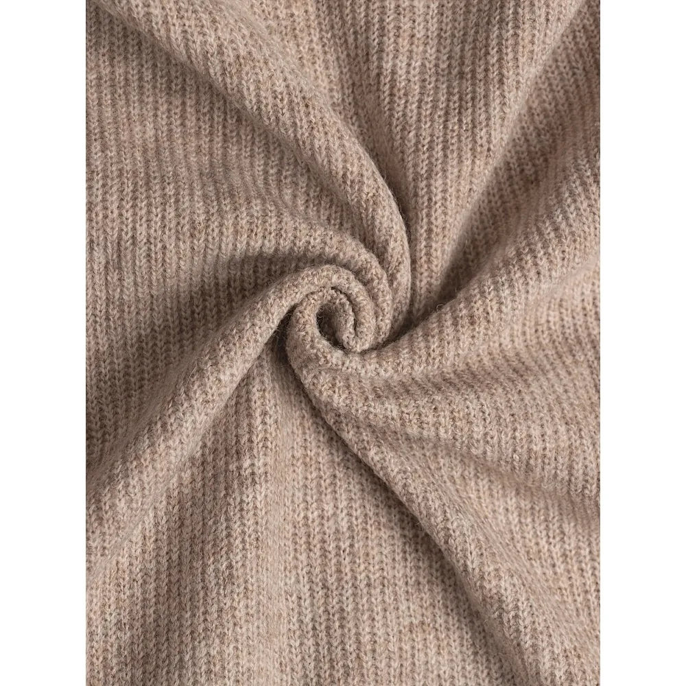 Women's Dress: High-end French V-neck Slimming Knitted Cardigan, Mid-length Solid-color Knitted Long Dress for Women Windbreaker