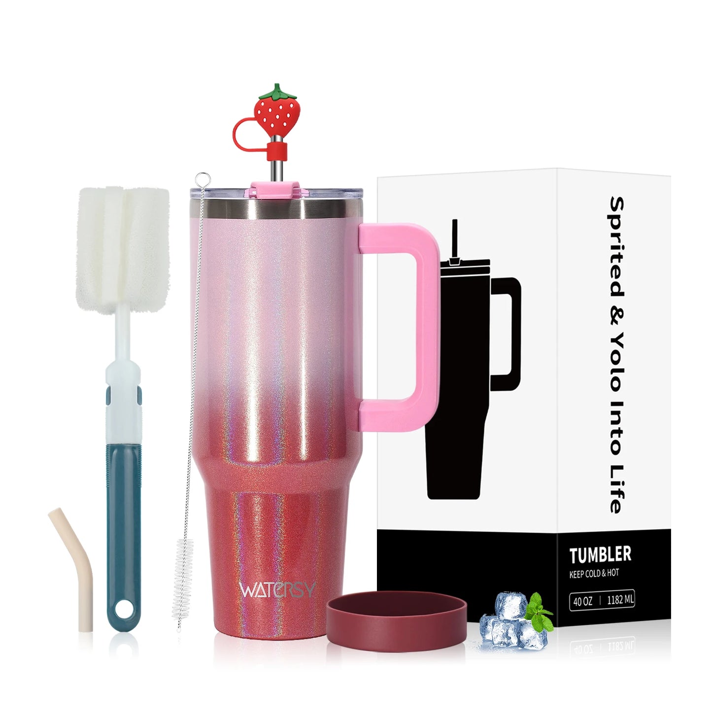 WATERSY 30/40oz Tumbler Large Capacity Thermal Cup Stainless Steel Insulated Mug with Handle & Straw Double Wall Vacuum Flask