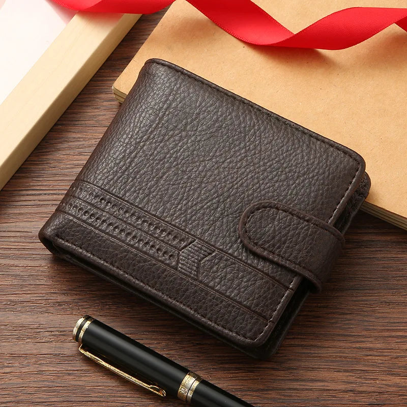 Men's Slim Bifold Wallets Leather Multiple Card Holder Purses with Driver License ID Windows Man Short Wallet with Coin Pouch
