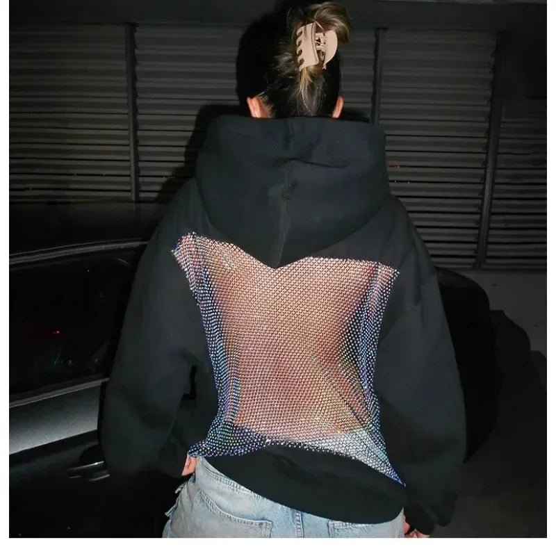 Women's Hoodie Fashion Hollow Out Hoodie Perspective Backless Hoodie Autumn Versatile Fashion Women's Top