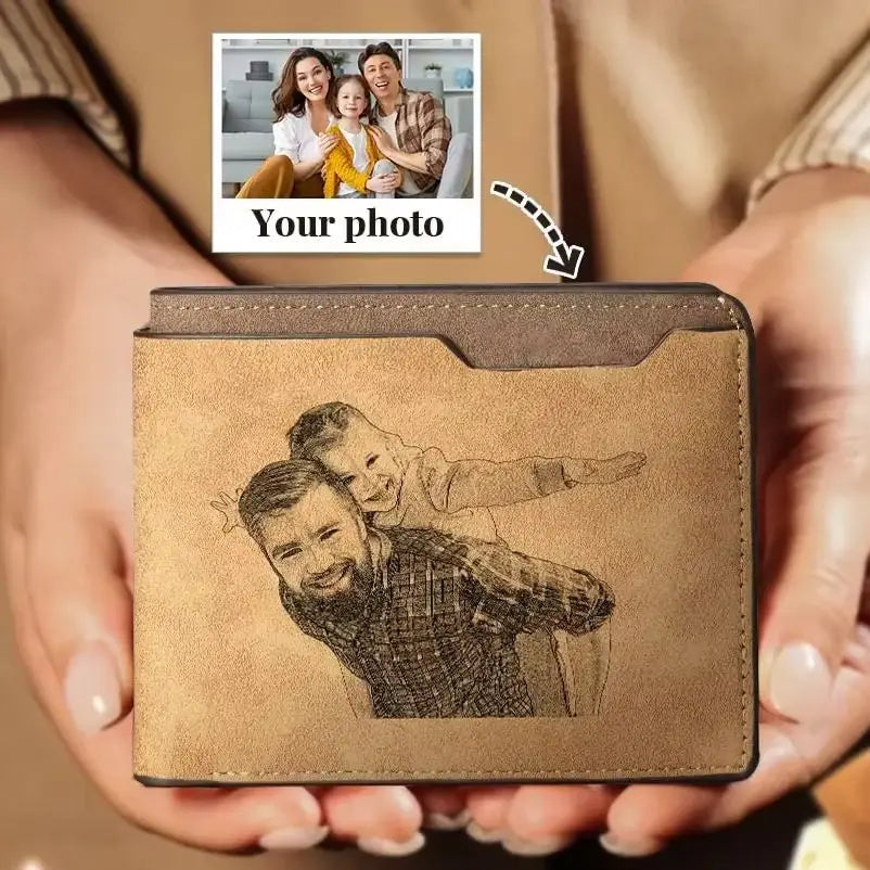 Customized Picture Name Wallets for Men Personalized Photo Man Wallet Gift for Father's Day Valentines Birthday Gift for Husband