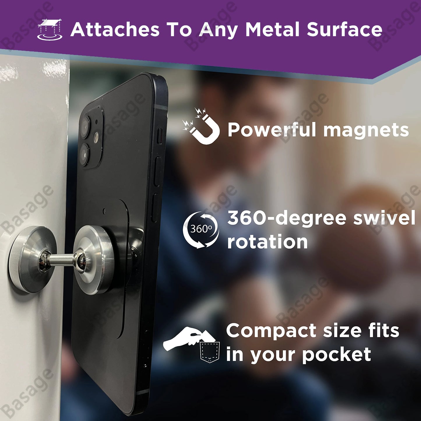 Dual Magnetic Gym Phone Holder for Working Out Videos-Double Sided Strong Magnet with 360 Degree Rotation - Fits Any Smart Phone