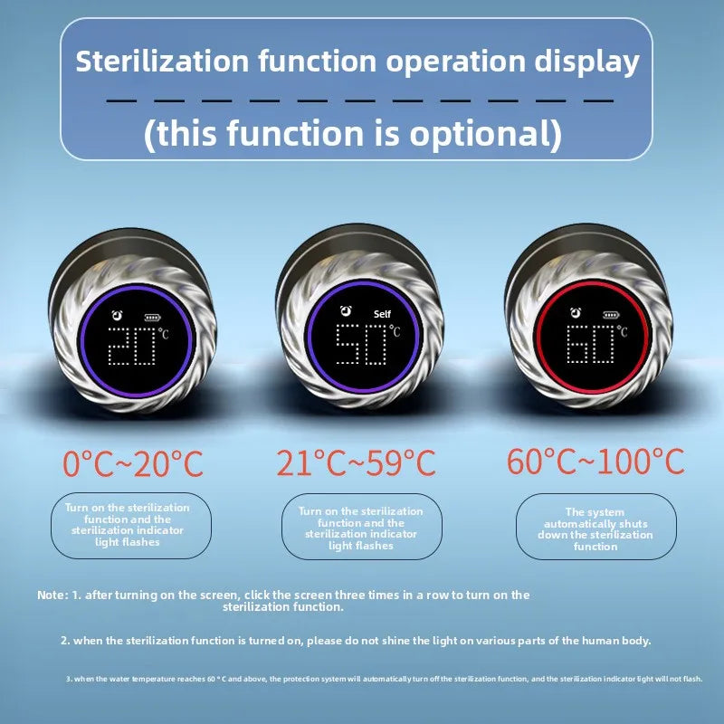 UV Sterilization Smart Water Bottle with Temperature Display 304 Stainless Steel Vacuum Flask Sports Drink Bottle Creative Gift