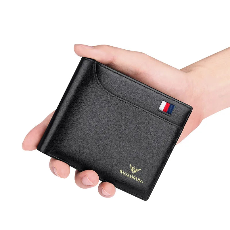 WILLIAMPOLO Men Leather Wallets Small Money Purses Design Dollar Price Top Men Thin Wallet Business Short Wallet For Men