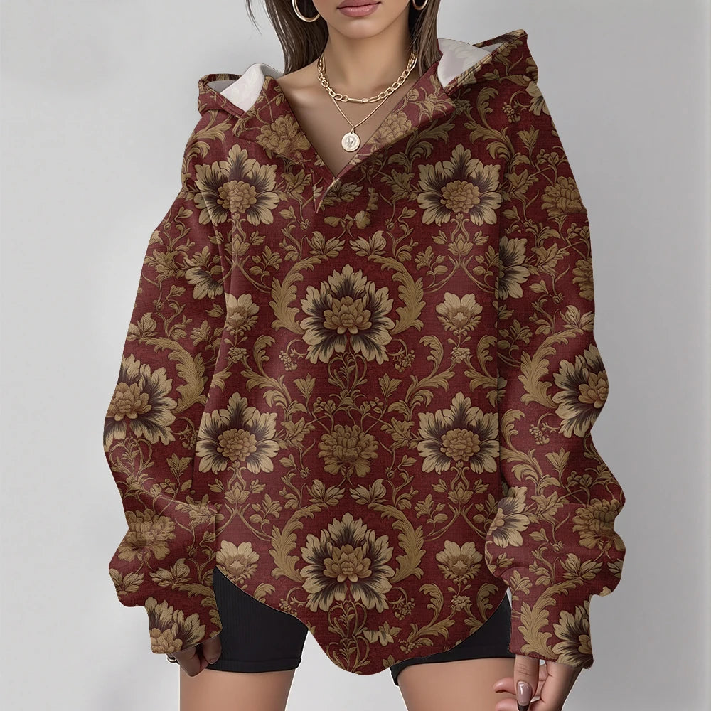 Women's Fashion Y2k Oversized Hoodies Couple Punk Streetwear Casual Loose Sweatshirt Unisex Elegent Totem Print Winter Clothes