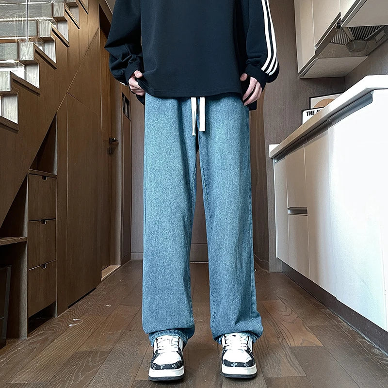 2025 new men's jeans summer thin boys straight retro versatile loose wide-leg long pants trendy fashion