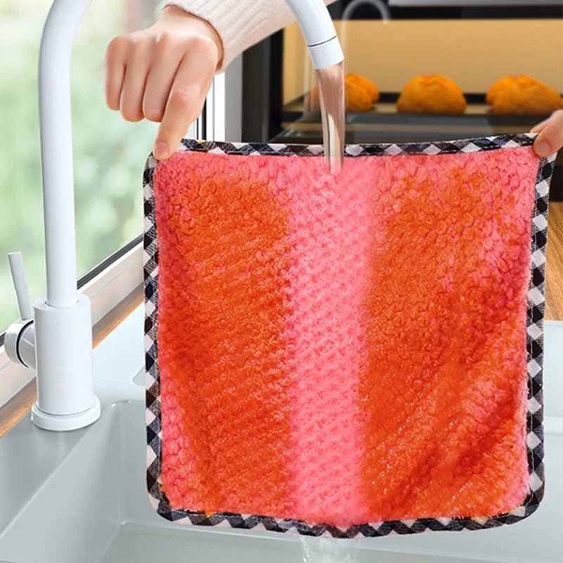 Kitchen Daily Dish Towel Cloth Kitchen Rag Non-Stick Oil Thickened Table Cleaning Cloth Double-Layer Absorbent Microfiber Tools
