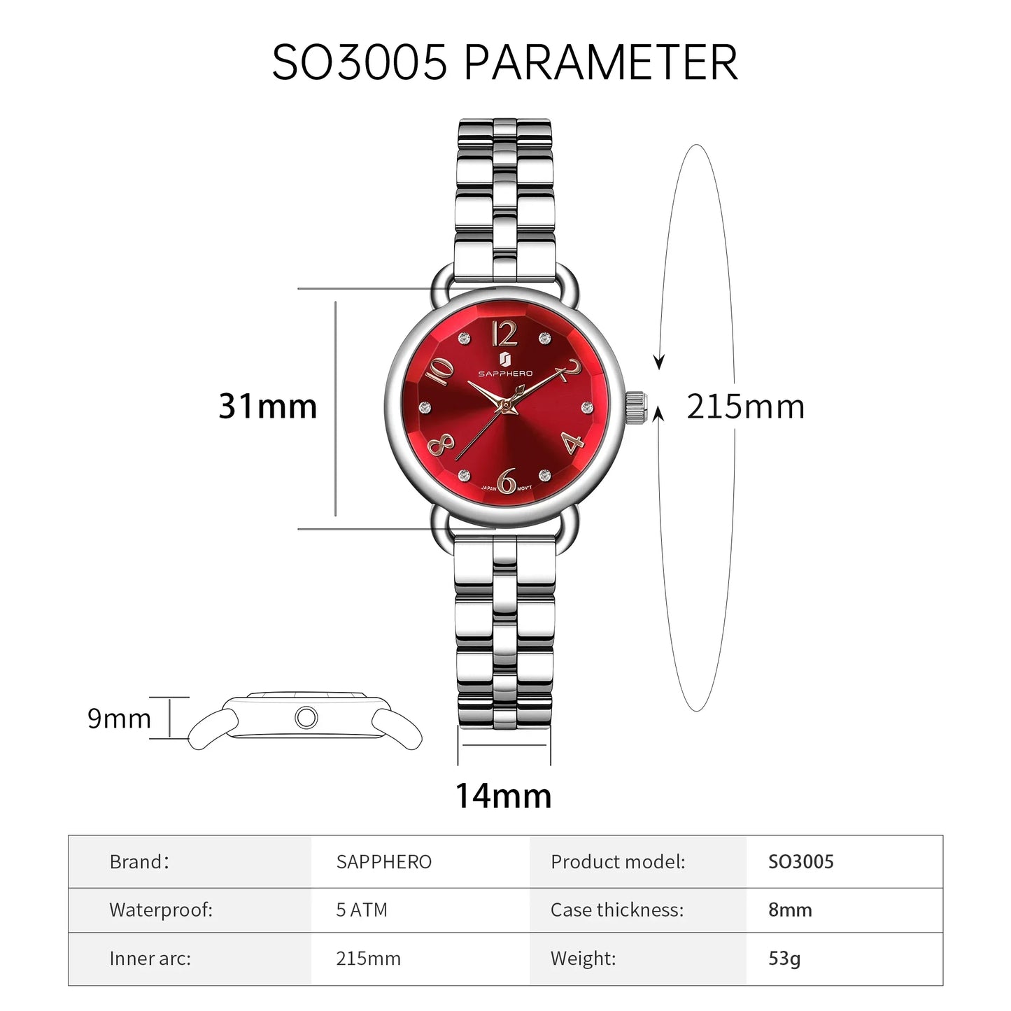 SAPPHERO Women's watches Fashion versatile women watch Light luxury Ultra-thin Women's watches Stainless steel straps Gift Clock