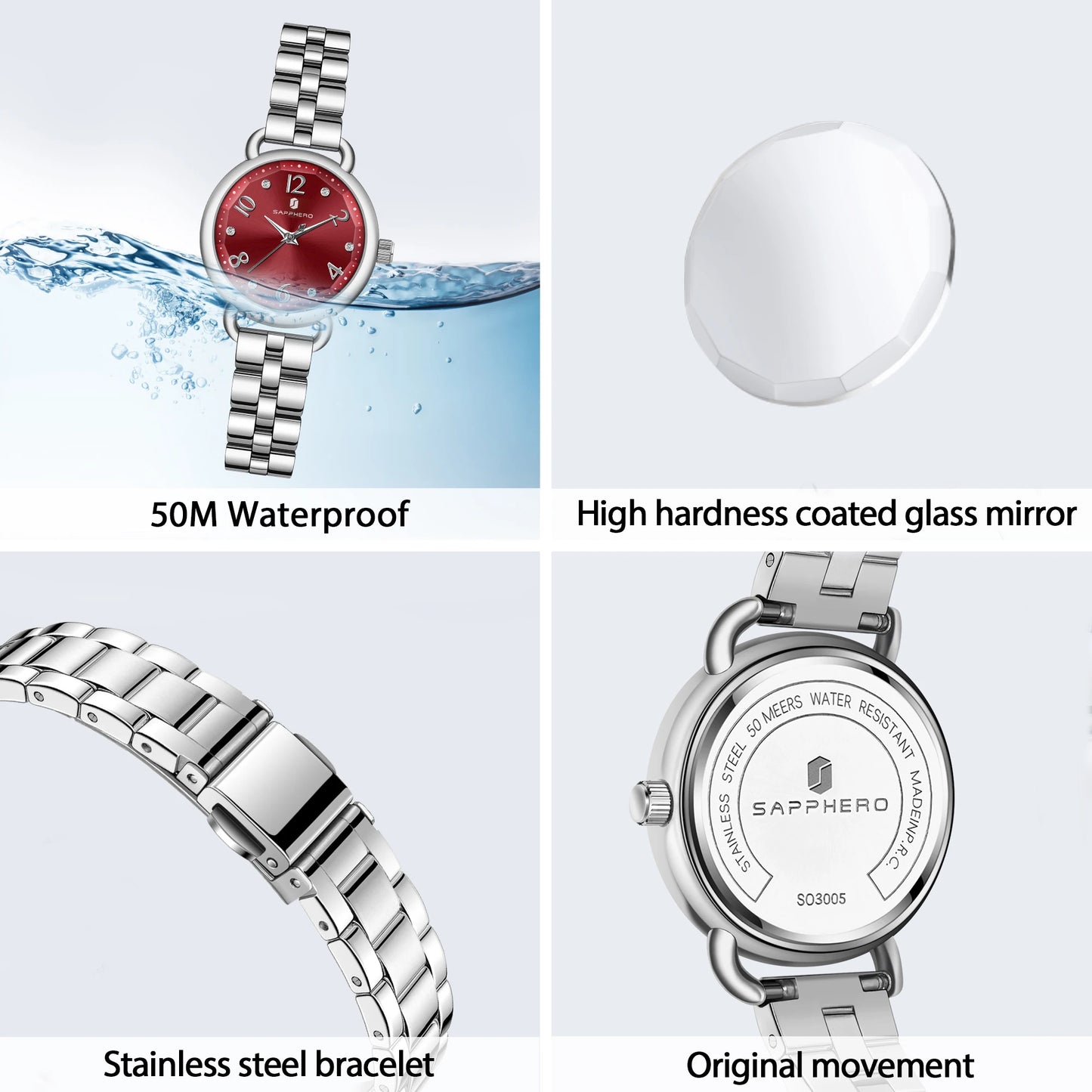 SAPPHERO Women's watches Fashion versatile women watch Light luxury Ultra-thin Women's watches Stainless steel straps Gift Clock