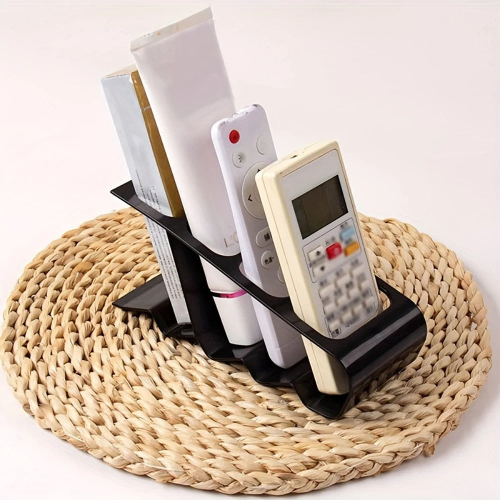 4-Compartment Remote Control Organizer — Ergonomic Black Plastic Desk Storage Box for Home & Office